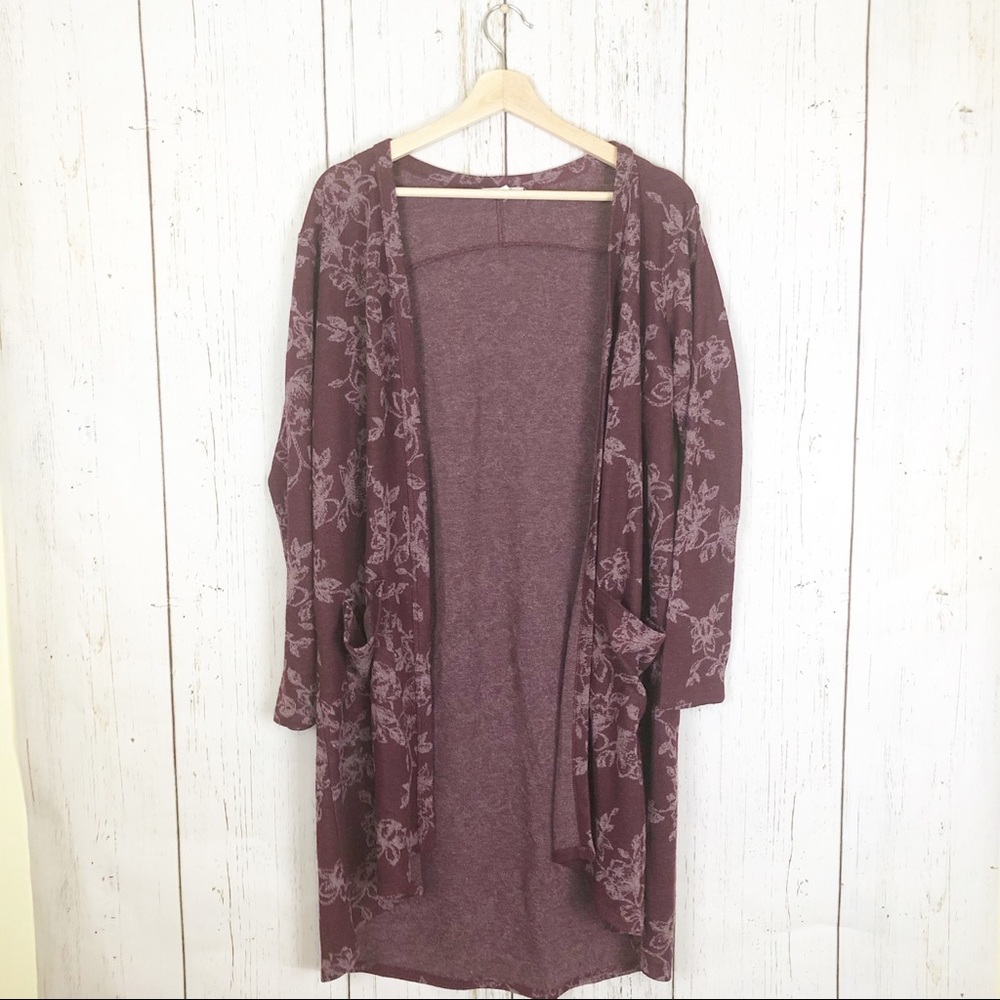 Maurices Maroon Floral Long Duster Cardigan